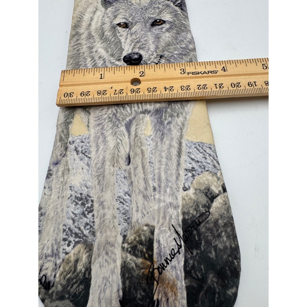 Endangered Species Arctic Wolf Silk Tie Bonnie Marris Vintage 1996 Burgundy Gray - Picture 2 of 7